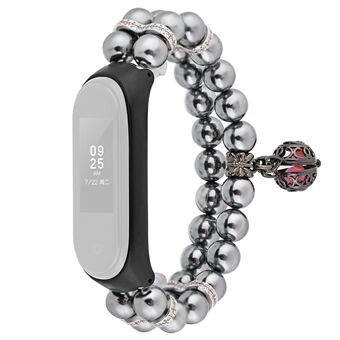 For Xiaomi Mi Band 5/6 doble rader Faux Pearl Armbånd Håndleddsrem Smart Watch Band med metallballdekor