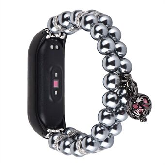 For Xiaomi Mi Band 4 / Mi Band 3 To rader Faux Pearl Metal Ball Dekor Armbånd Håndleddsrem Smart Watch Band