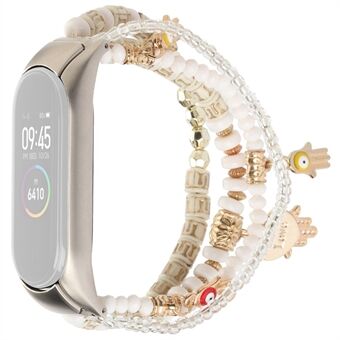 For Xiaomi Mi Band 3/4 Bohemian Beaded Armbånd Klokke Band Smart Watch Erstatningsreim med Hand of Fatima anheng for kvinner