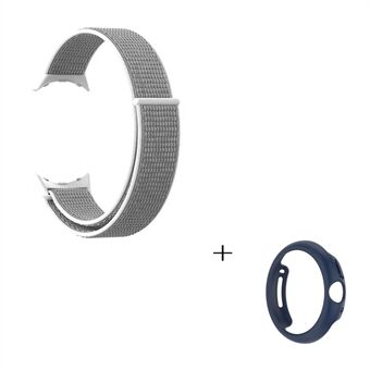 Klokkestropp i nylon for Google Pixel Watch Justerbart magisk tapebånd med uthult PC-beskyttelsesveske (midnattsblå)