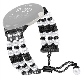 For Google Pixel WatchThree Rows Faux Pearls Beads Watch Band Erstatning Armbåndsarmbånd
