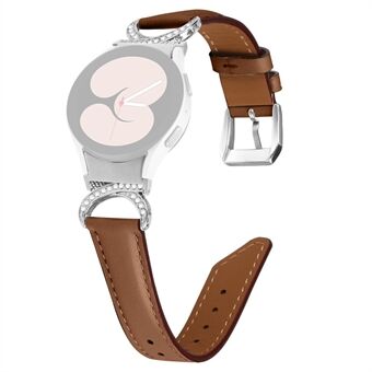 For Samsung Galaxy Watch 5 / Klokke 4 40 mm / 44 mm erstatningssplitt lærreim Rhinestone D-formet koblingsarmbånd med sølvspenne