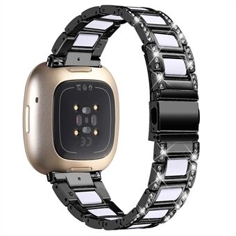 For Fitbit Versa 4 / Sense 2 Resin klokkerem i rustfritt Steel Rhinestone Decor Watch Band