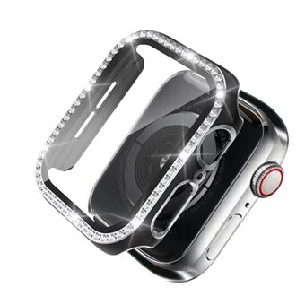 Tofarget galvaniserende rhinestone krystall PC-deksel med herdet glass skjermfilm for Apple Watch 4/5/6 / SE 44 mm