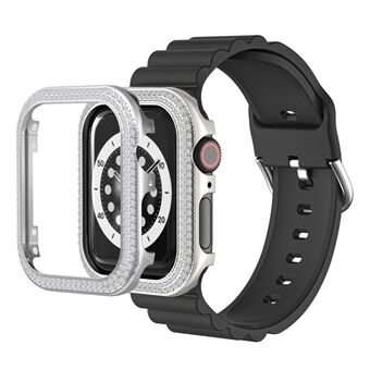 Doble rader Rhinestone-dekor + sinklegering-klokkedeksel for Apple Watch SE / Series 6/5/4 44 mm - Sølv