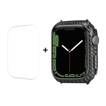 ENKAY Carbon Fiber Texture PC Hard Protective Watch Case med Hot Bending Curved PET Full Screen Protector for Apple Watch Series 7 41mm