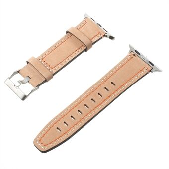 Double Stitches Genuine Leather Watch Strap for Apple Watch Series 6 SE 5 4 44mm / Series 3 / 2 / 1 42mm