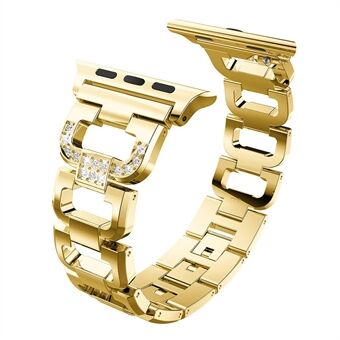 Diamonds Decor D Shaped Stainless Steel Watch Band for Apple Watch Series 5 4 44mm /Series 3/2/1 42mm