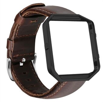 Classic Buckle Crazy Horse PU Leather Watch Band with Dial Frame for Fitbit Blaze