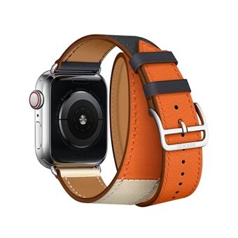 Double Tour Contrast Color Genuine Leather Watch Strap for Apple Watch Series 5 4 44mm, Series 3 / 2 / 1 42mm