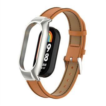 For Xiaomi Smart Band 8 Stitching Microfiber Leather Watch Band Erstatningsrem med metallrammekasse