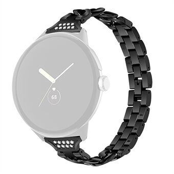For Google Pixel Watch Rhinestone Decor Metal Watch Band Erstatningsrem for armbånd - svart
