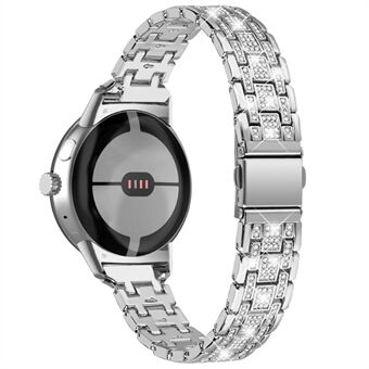 For Google Pixel Watch Rhinestones Dekor Erstatningsstropp 5 perler Metall Dobbel Press Spenne Smart Watch Armbånd