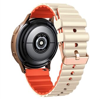 Horisontale striper klokkebånd for Samsung Galaxy Watch6 / Watch6 Classic / Watch 5 / Watch 5 Pro / Watch4 / Watch4 Classic , tofarget 20 mm silikonrem med rosegullspenne