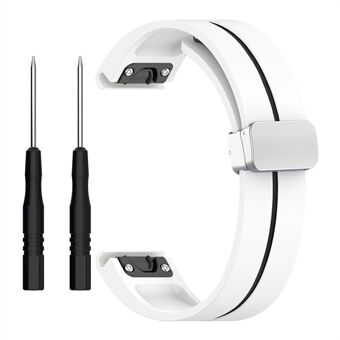 For Garmin Fenix 7X / 6X / 5X Magnetisk Klokkearmbånd 26mm To-farget Silikonarmbånd med Sølvspenne
