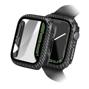 ENKAY HAT Prince For Apple Watch Series 8/7 41 mm Carbon Fiber Texture PC-veske med herdet glass skjermbeskytter Touch Sensitive HD Bumper Protective Cover