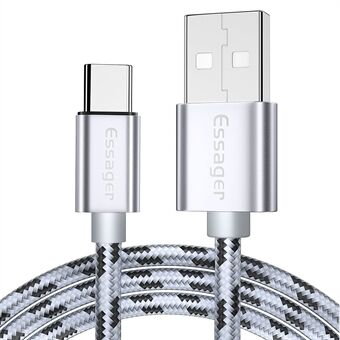 ESSAGER 2M nylonflettet Type-C USB Data Sync hurtigladerkabel for Samsung Huawei Xiaomi