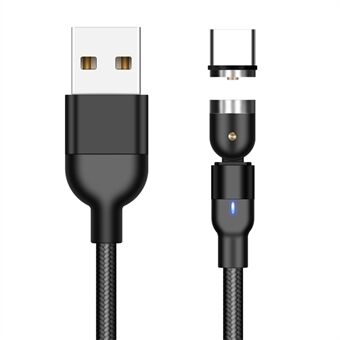 1m 2A USB til USB-C / Type-C nylonflettet roterbar bøyende magnetisk ladekabel