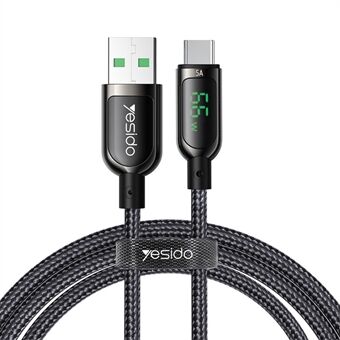 YESIDO CA85 66W Maks hurtiglading Type-C-kabel med digital skjerm 1,2m