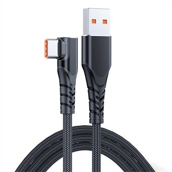 2m 6A 66W hurtigladekabel USB til Type-C rettvinklet flettet dataledning for Huawei Samsung