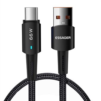 ESSAGER 1m hurtigladekabel 6A flettet design USB til Type C mobiltelefonkabel 480Mbps dataoverføringsledning