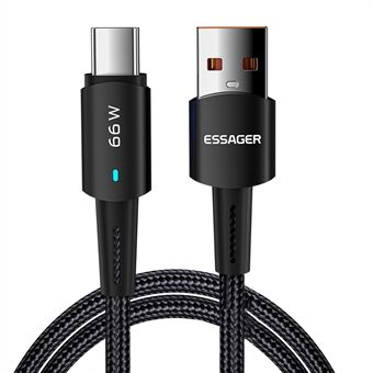 ESSAGER 2m USB C ladeledning Premium flettet USB A til Type C 6A ladedataoverføringskabel Hurtiglading for smarttelefoner Nettbrett Bærbare datamaskiner