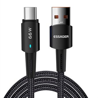 ESSAGER 3M superlang ladekabel Flekkfri USB til Type C 6A Hurtiglading 480 Mbps overføringsdataledning