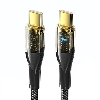 ESSAGER 2m USB-C ladekabel 100W hurtiglading LED-lys Gjennomsiktig Type-C 480Mbps datooverføring flettet ledning