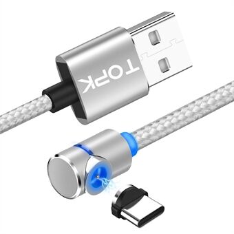 TOPK AM30 albueformet magnetisk USB Type-C nylonflettet ladekabel for Samsung Huawei Xiaomi