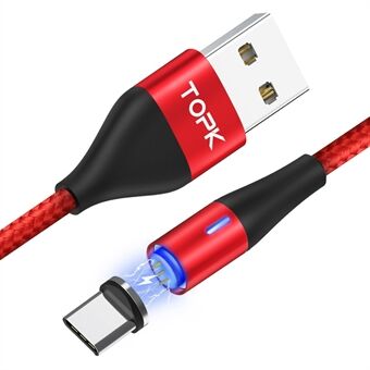 TOPK AM60 Magnetisk USB Type-C nylonflettet ladekabel for Samsung Huawei Xiaomi
