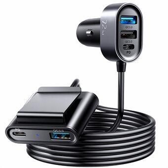JOYROOM JR-CL05 72W 5 Ports (2PD + 3QC3.0) Car Fast Charger with Extension Cord USB Adapter