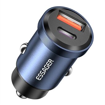 ESSAGER 30W Mini Car Charger USB-A + Type-C Dual Port Fast Charger for iPhone 12/13