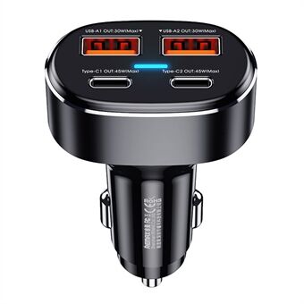 REMAX RCC329 DUKE Series 75W Phone Fast Charging Car Charger 2 USB + 2 Type-C Power Adapter with Indicator Light