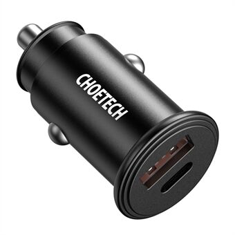 CHOETECH TC0006 30W Fast Charger Aluminum Alloy USB-A + Type-C Dual Port Car Charger