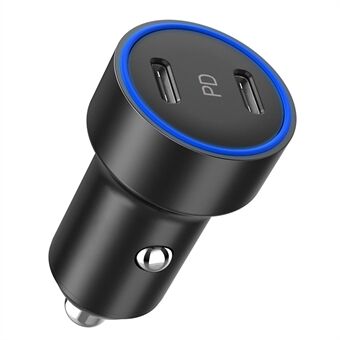 CHOETECH C0054 40W Dual Type-C Phone Fast Charging Power Adapter Metal Car Charger with LED Light