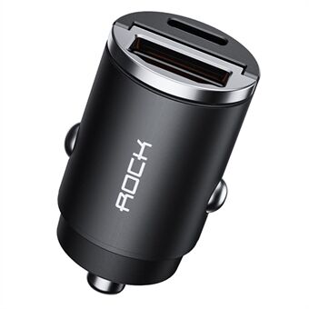 ROCK H15 Dual-Port Car Charger USB+Type C PD 30W Fast Charging Universal Phone Charger Station Cell Phone Automobile Charger