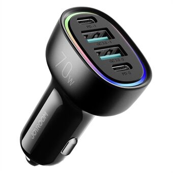 JOYROOM JR-CL29 70W 4-Port Fast Car Charger Dual PD + Dual QC3.0 Car Charger with Colorful LED Light