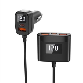 EC-17 78W 5 Ports Charging Adapter 3 USB + 2 Type-C PD Fast Charging Car Charger with Extension Cord (CE Certificated)
