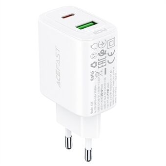 ACEFAST A25 PD 20W USB-A + Type-C Dual Port Lader for iPhone iPad Samsung - EU-plugg