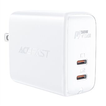 ACEFAST A31 PD50W USB-lader GaN USB-C+USB-C Dual Port Lader Adapter Bærbar veggladerblokk (US-plugg)