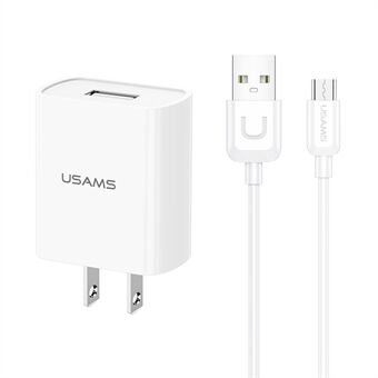 USAMS T21 Enkel USB-port Reisevegglader US Plug Strømadapter med mikrokabel - Hvit
