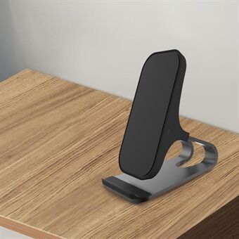15W Qi trådløs lader Mobiltelefon Skrivebord Stand for iPhone Samsung - Svart / Svart