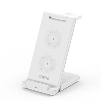 DUZZONA W10-A 3-i-1 sammenleggbar 15W trådløs lader Qi Stand Dock for iWatch-telefonhodetelefoner