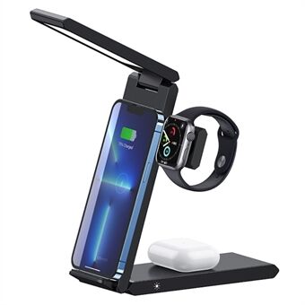 USAMS US-CD181 3 in 1 for Phone / Earphone / Watch 15W Folding Wireless Charging Stand with Table Lamp
