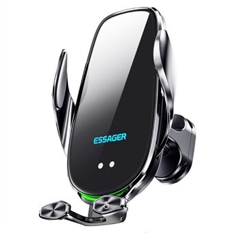 ESSAGER 15W Smart Car Wireless Charger Kjøretøytelefonfeste Lader Luftventil Telefonholder med omgivende lys