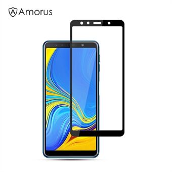 AMORUS Full Lim Tempered Glass Full Screen Shield Anti-riper for Samsung Galaxy A7 (2018) - Svart