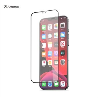 AMORUS Full Glue Full Size Silk Printing Tempered Glass Screen Protective Film for iPhone 12 Pro Max 6.7 inch