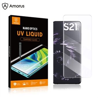 AMORUS Ultra Clear Full Dekning 3D Buet Skjerm Design UV Flytende Herdet Glass Skjermbeskytter Full Lim for Samsung Galaxy S21 Ultra 5G