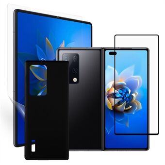 HD herdet glass foran skjermbeskytter + full lim klar TPU-film + 3D varmbøyende sidelim herdet glass telefonbakbeskytter for Huawei Mate X2