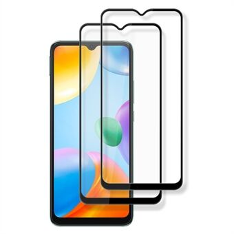 AMORUS 2 stk / pakke for Xiaomi Redmi 10C full lim Sekundær styrkende beskyttelsesfilm, anti-fingeravtrykk svart Edge silkeutskrift herdet glass skjermbeskytter